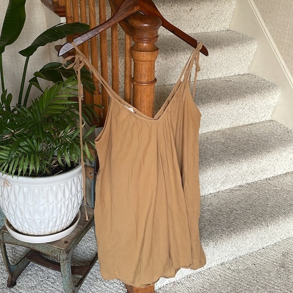 H&M Tan Cotton Mini Dress W/ Spaghetti Straps and Relaxed Fit - Picture 8 of 11